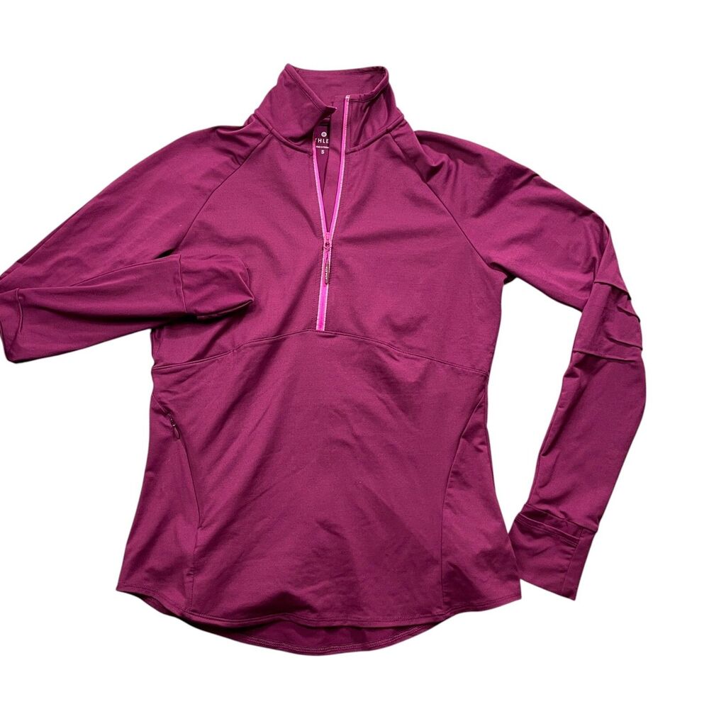 Athleta Small Malibu Hike Half Zip Pullover Plum Thumb‎ Holes Long Sleeves